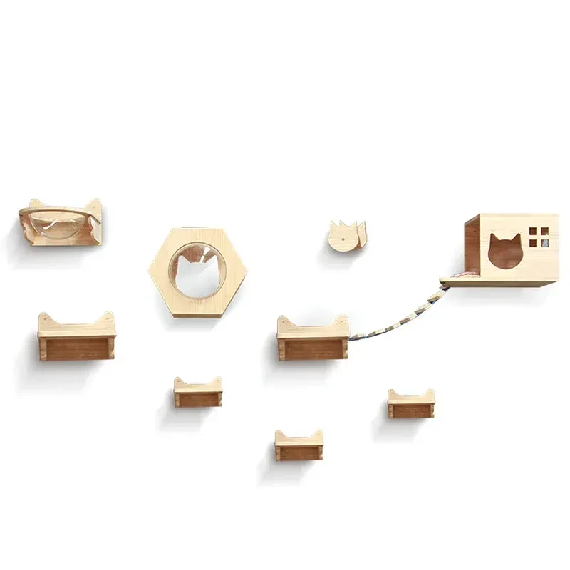 Pet Cat Climbing Frame Wall Type Solid Wood Wall Hanging Platform