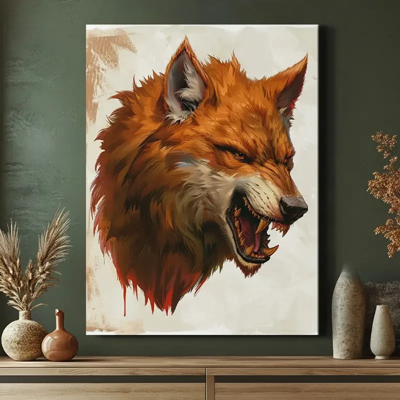 1pc, Angry Wolf Head Canvas Art Print