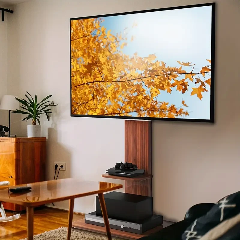 Industrial TV Floor Stand with Adjustable Mount & Wood Shelves