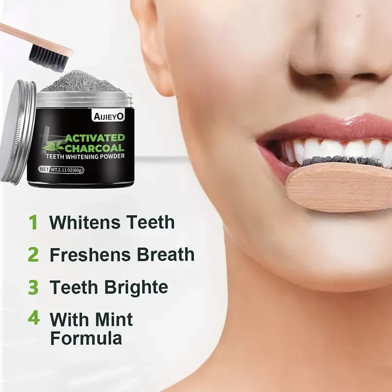 AIJIEYO Activated Charcoal Teeth Whitening Powder  Mint Flavor