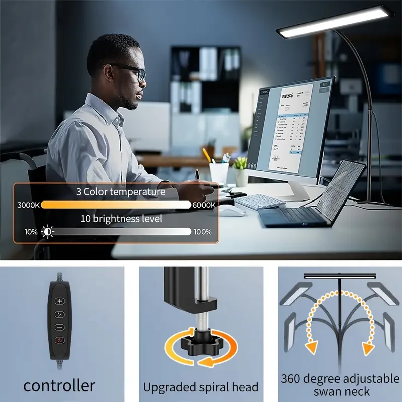 LED Desk Light Screen Lamp Reading Lamp -10W Ultra Bright Adjustable Clip Light Suitable For Home/office Use
