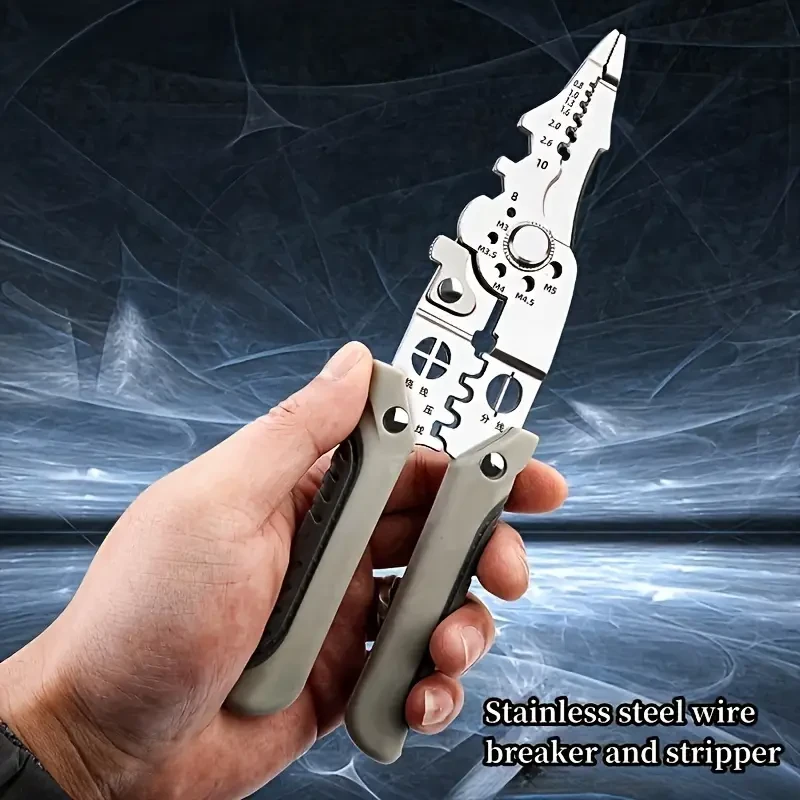 Heavy-Duty Multi-Functional Stainless Steel Wire Cutter and Stripper Pliers - 8.5in Industrial-Grade Electrical Pliers