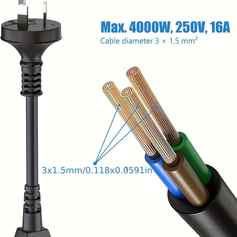 3-Way Splitter Power Extension Cord, 30cm, Standard Australia AU 3-Pin Plug, Home Use Adapter With 3 Outlets, 10A/2500W, Black Cable With Sturdy Design