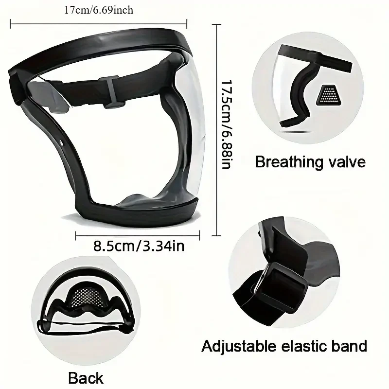 Premium Adjustable Full-Face Shield - Breathable Transparent Protective Screen with Air Vent and Breathing Valve