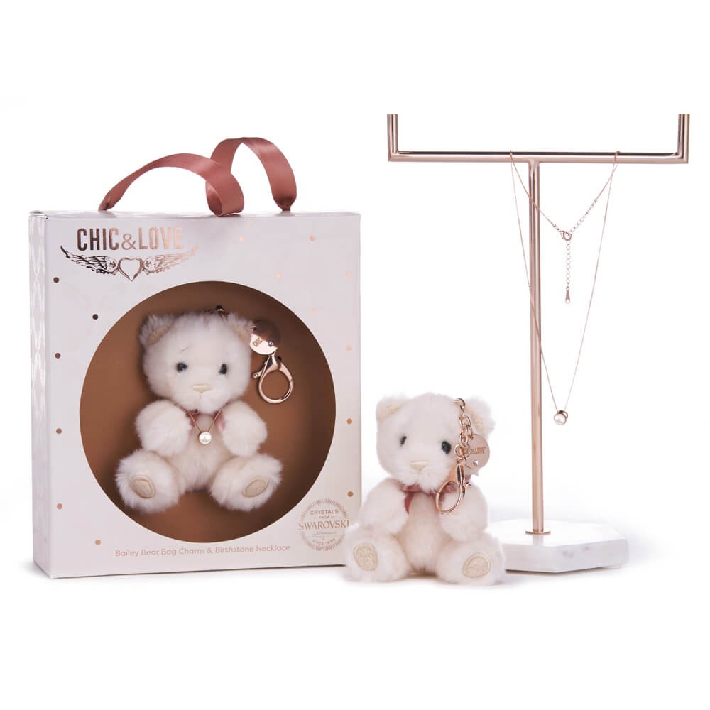 Bailey Bear Bag Charm & Birthstone Necklace - June