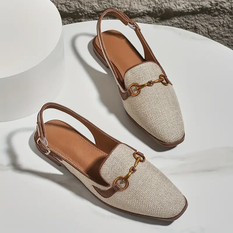 Women's Metallic Buckle Decor Flat Sandals
