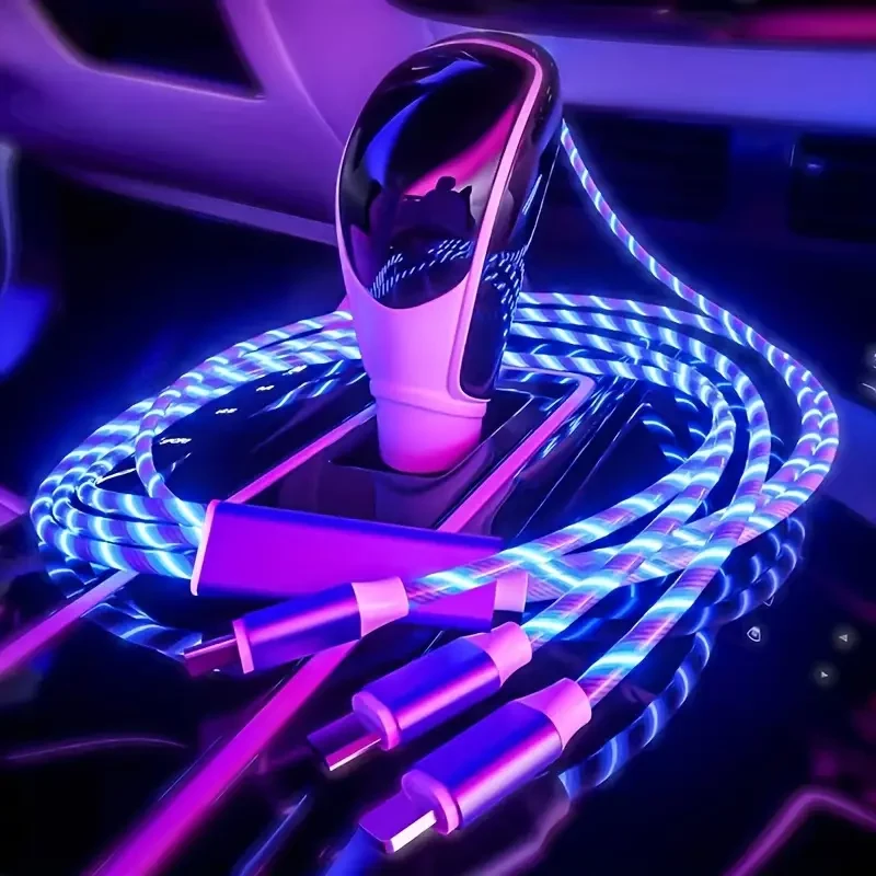 3-in-1 LED Flowing Light USB Charging Cable - Quick Charge & Data Sync