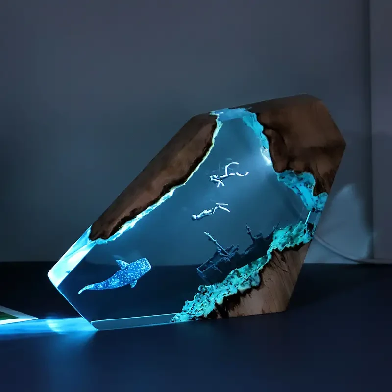 Corsair Resin Lamp, Solid Wood Variable Light Night Light