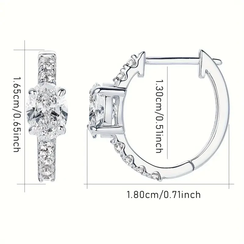 1 Pair of Moissanite Earrings 925 Pure Silvery Women's Ear Rings Oval 5x7mm