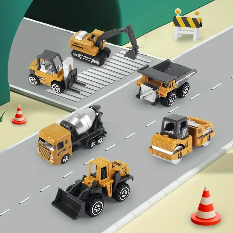 Toiyese 6-Piece Construction Vehicle Playset for Kids, Die-Cast Alloy Metal Toy Trucks, Manual Power Source, Skid Steer Loader, Excavator, Dump Truck Set, Ideal for 3-6 Years Old Boys & Girls, Perfect Birthday & Christmas Gift