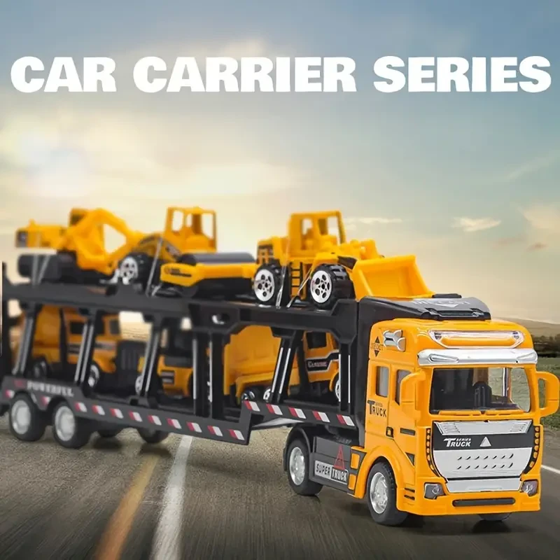 Truck King Die-Cast Toy Set - 32CM Semi-Truck with 6 Mini Construction Vehicles