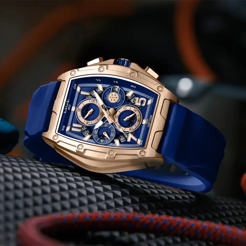 Stylish Lige Wine Cask Business Watch - Multi-Functional Calendar Chronograph Men's Wrist Watch with Zinc Alloy Waterproof Construction, Ideal Party Holiday Gift for Him