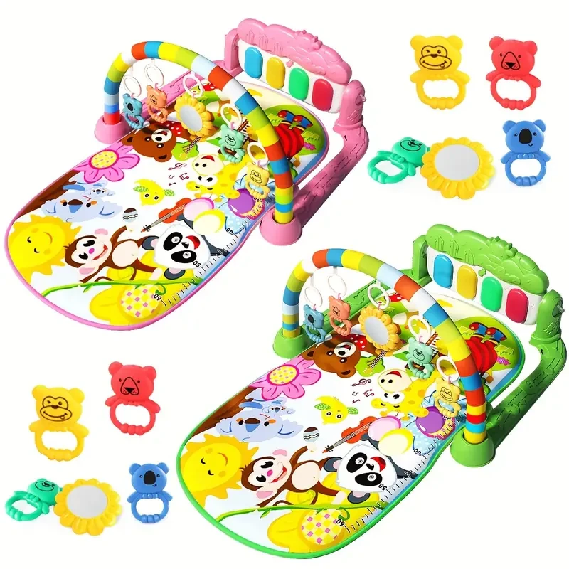 Interactive Youngsters Play Mat with Music Pedal Piano - Fun & Educational Fitness Rack Toy for Youngsters, Perfect Gift for Christmas, Birthday, Halloween - Green/Pink
