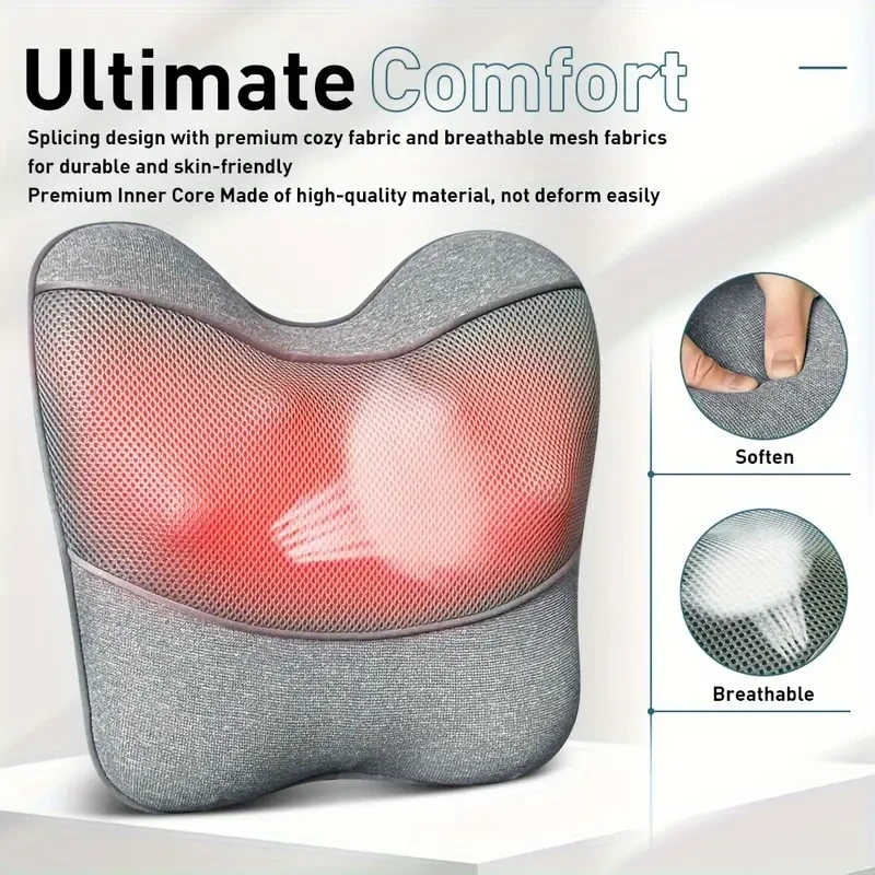 Ergonomic Shiatsu Massage Pillow with Deep Kneading and Heat
