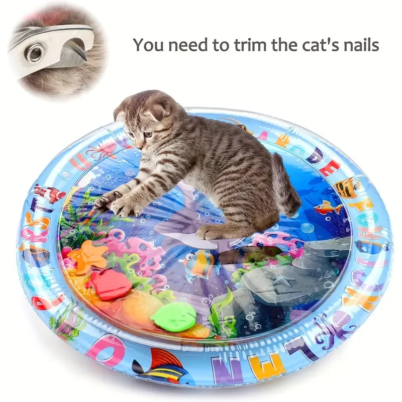 Splash-Proof Interactive Cat Play Mat with Floating Fish Design - Durable PVC