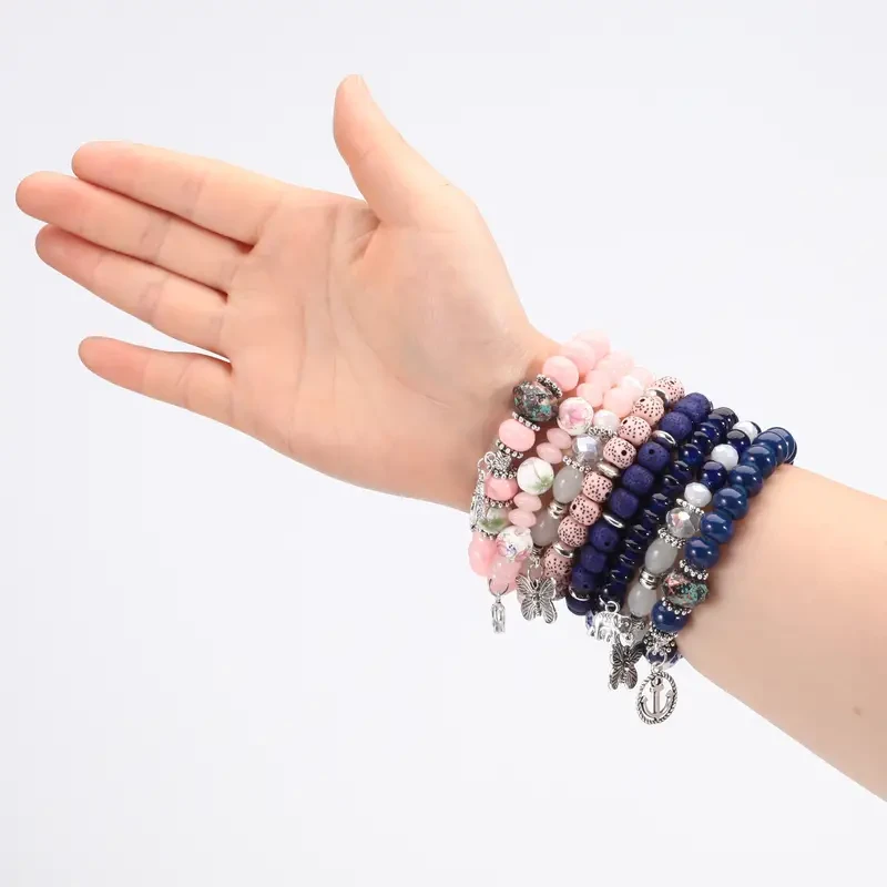 Boho Beaded Bracelet with Elephant, Anchor & Butterfly Charms -Boho Beaded Bracelet with Anchor & Butterfly Charms -