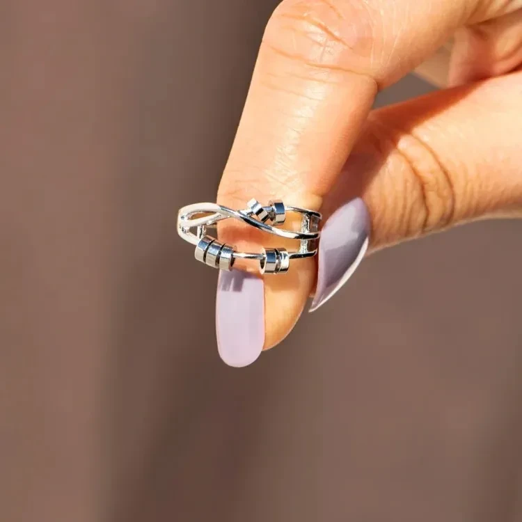 Silver Anxiety Layer Bead Ring For Women