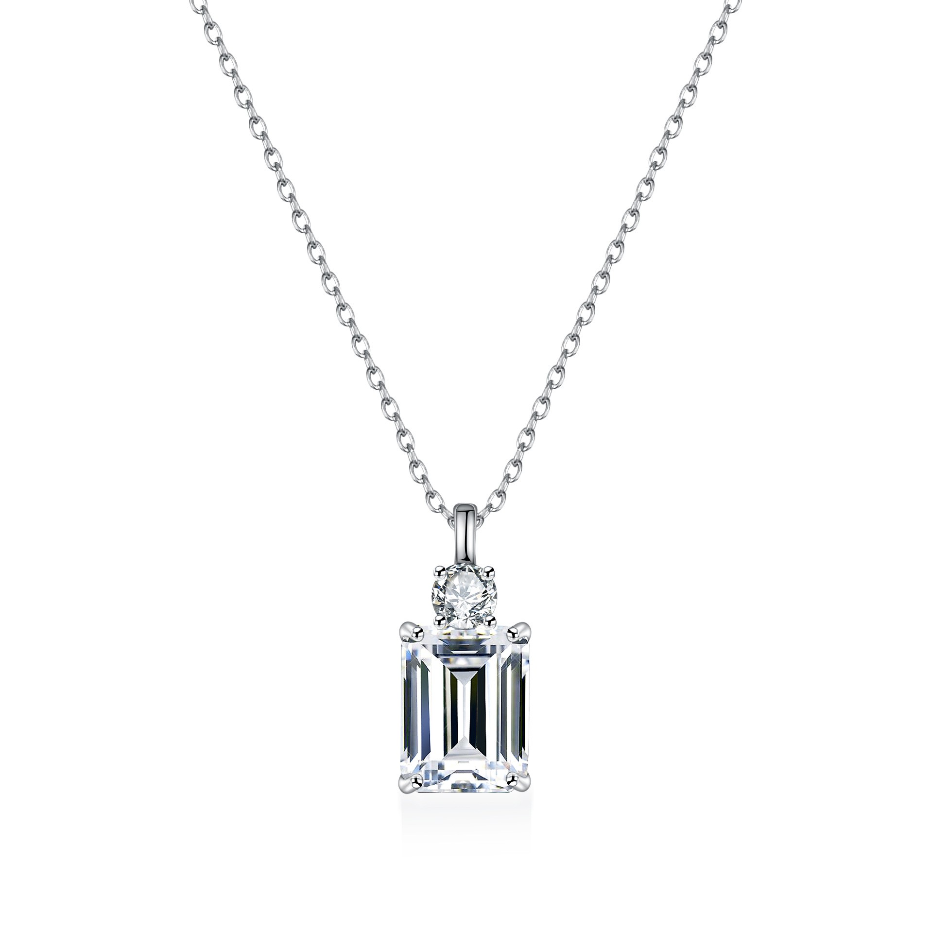 Emerald Diamond Square S925 Sterling Silver Necklace