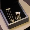 Metal mesh zircon chain tassel earrings
