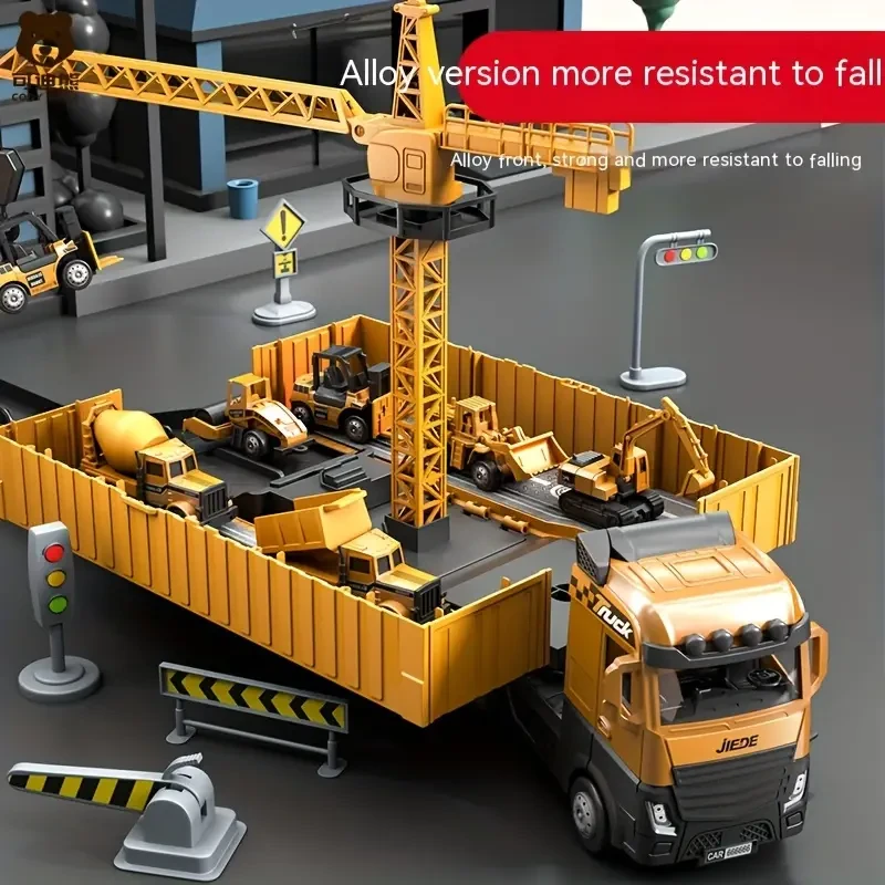 Large Alloy Container Engineering Vehicle Set Toy