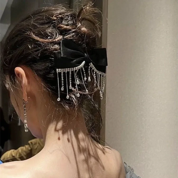 Black Tassel Rhinestone Back Head Hair Accessories