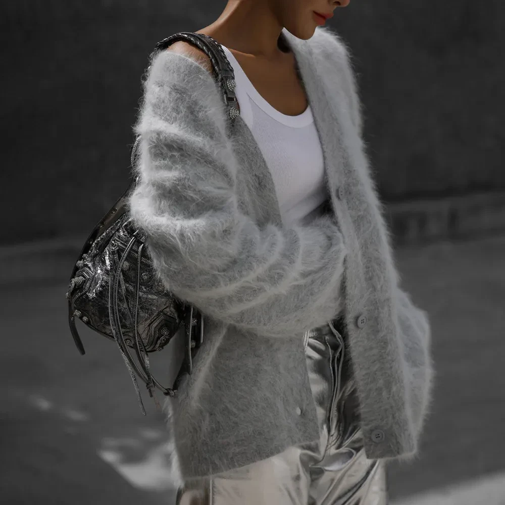 V-neck Button Cardigan Fall Winter Fashion Single Breasted Knitted Sweater
