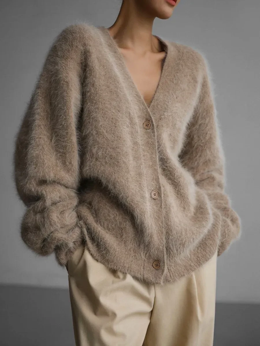 V-neck Button Cardigan Fall Winter Fashion Single Breasted Knitted Sweater