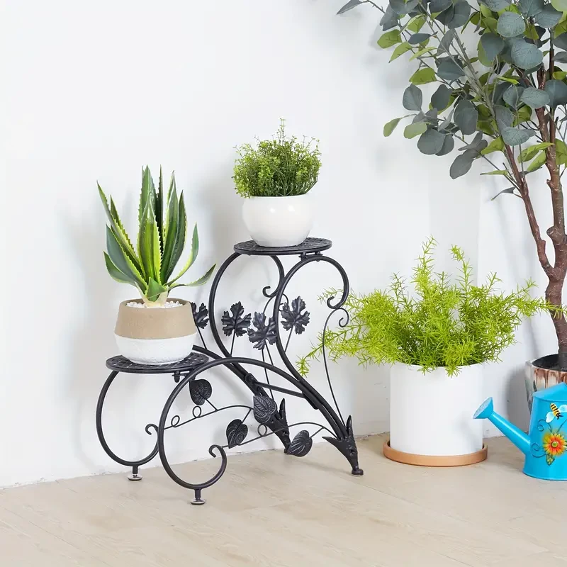 1 Pair of Metal Tall Plant Pot Stands - 4-Tier Elegant Flower Planter Rack