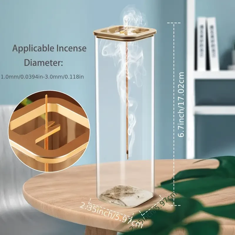 Glass Incense Holder with Metal Base - Ideal for Meditation, Yoga & Home Decor