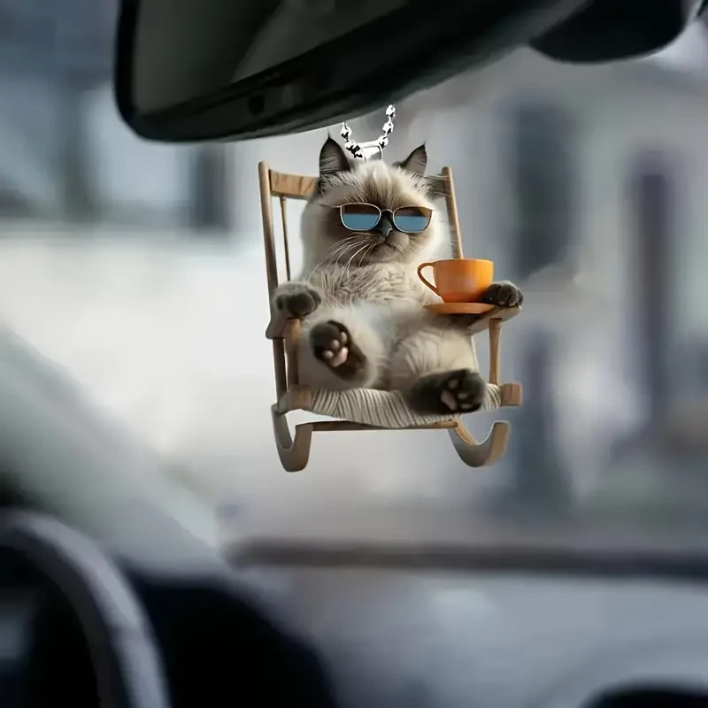 Vibrant 2D Siamese Cat Acrylic Flat Car Hanging Decoration