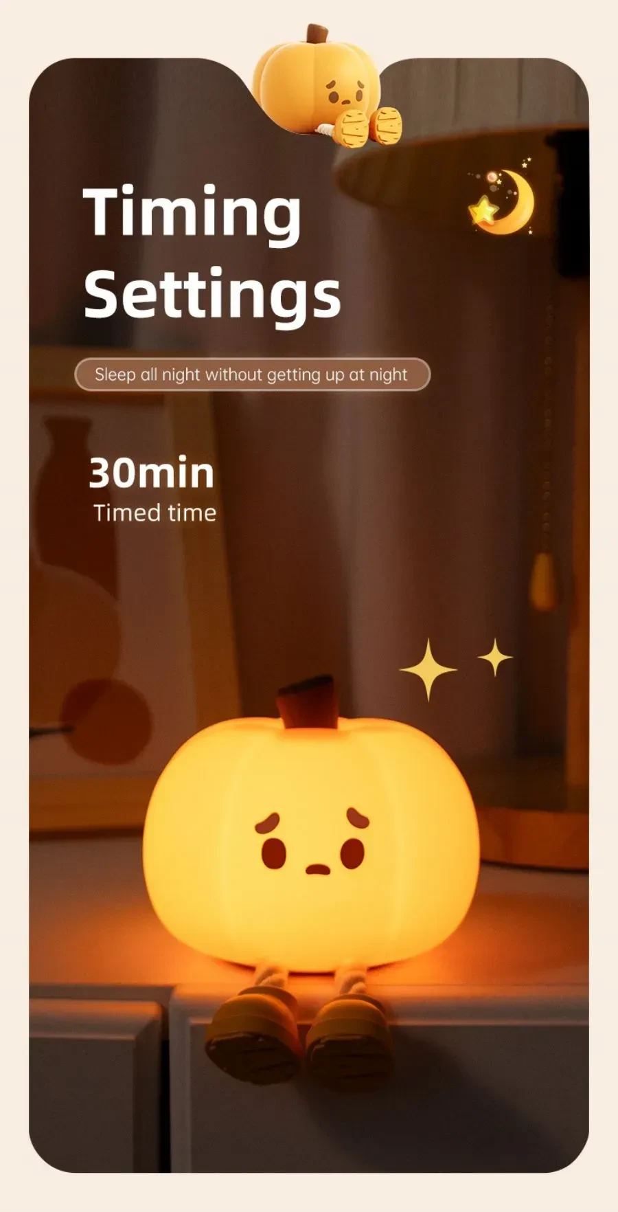 Home Decor Halloween Pumpkin Night Light Touch Dimmable Lamp