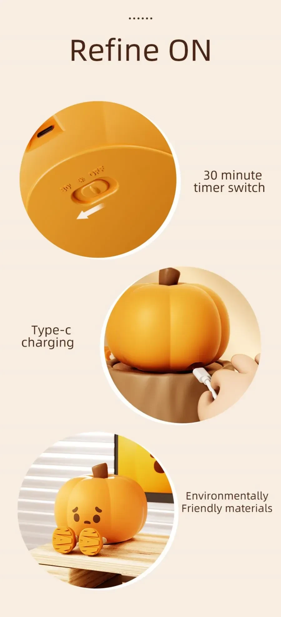 Home Decor Halloween Pumpkin Night Light Touch Dimmable Lamp