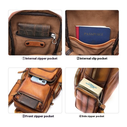 Men's Casual First Layer Cowhide Small Chest Bag