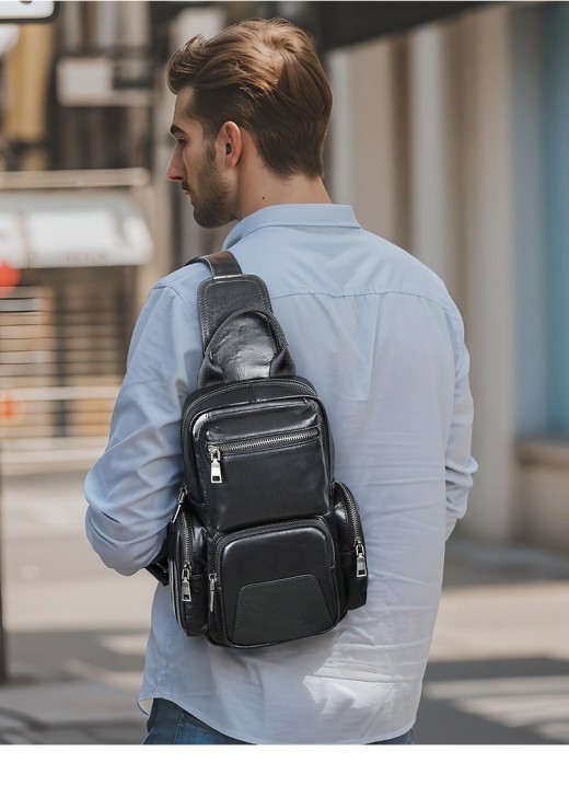 Men's Casual First Layer Cowhide Small Chest Bag