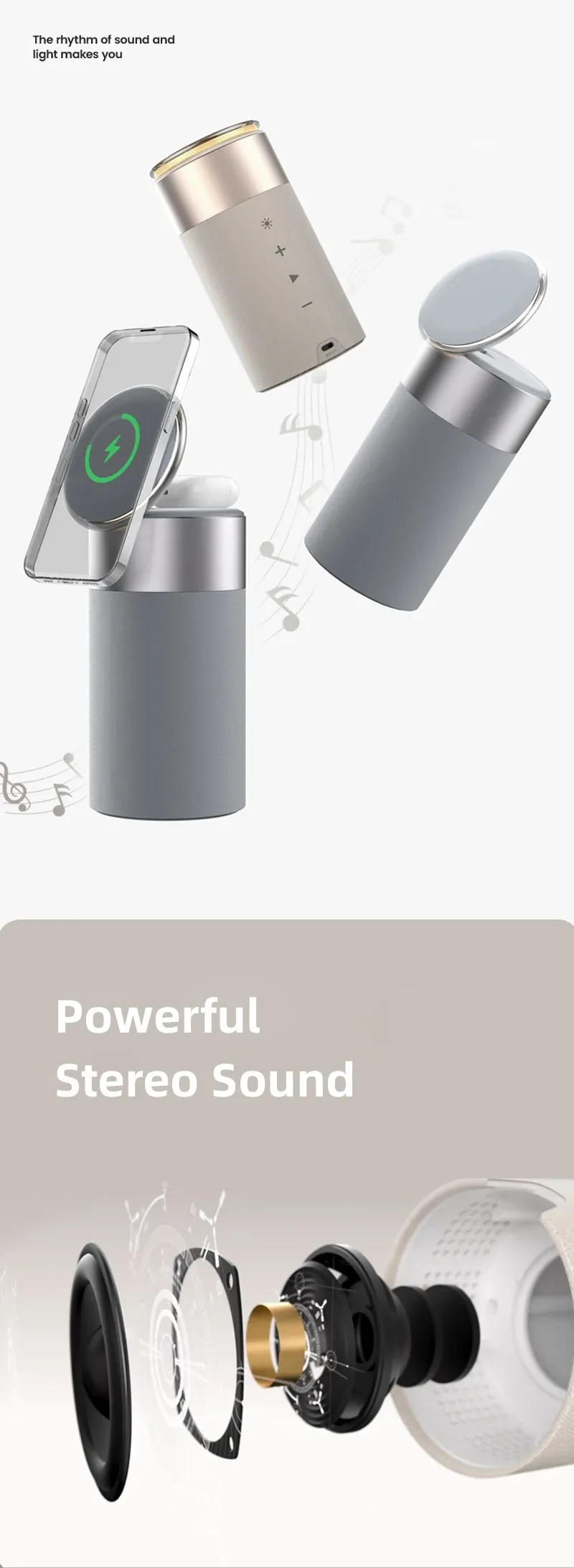 3 In 1 Wireless Charger, Bluetooth Speaker, Touch Lamp