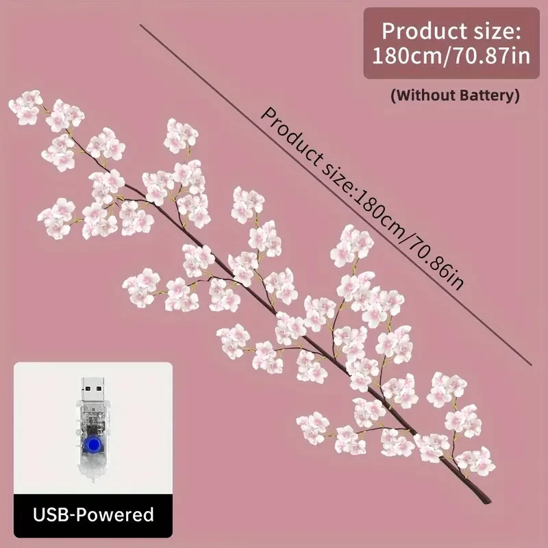 Cherry Blossom Lighted Garland - 100 Fairy Lights, 1.8M/5.9FT