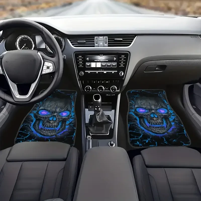 Skull Design Car Floor Mat Set - Non-Slip & Absorbent, 4pcs