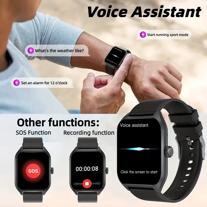 1.96" Smart Watch with Body Temp and Sleep Monitor - Wireless Call, Fitness Tracker with 100+ Sports Modes