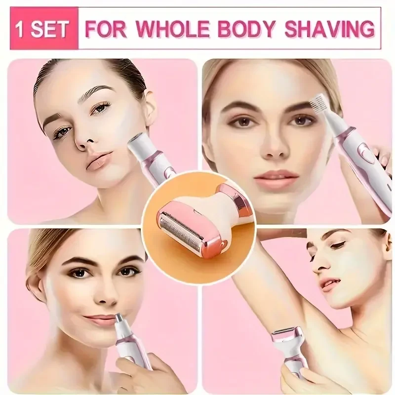4-in-1 Precision Womens Electric Shaver Kit - Bikini, Underarm, Leg & Facial Hair Trimmer - Smooth Grooming for eyebrows & Nasal Hair - Ideal Gift for Her, Mothers Day Celebration