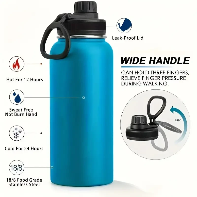 Stainless Steel Insulated Water Bottle with Straw - Leakproof Double-Wall Vacuum Flask