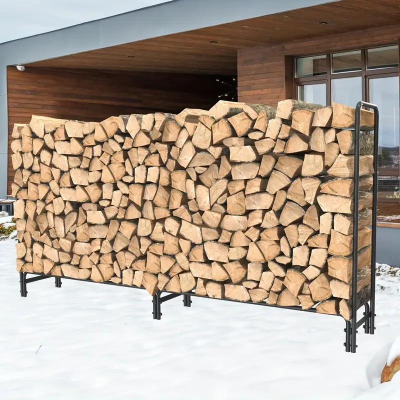 Heavy-Duty Metal Firewood Rack  Wrought Iron Log Holder for Fireplace