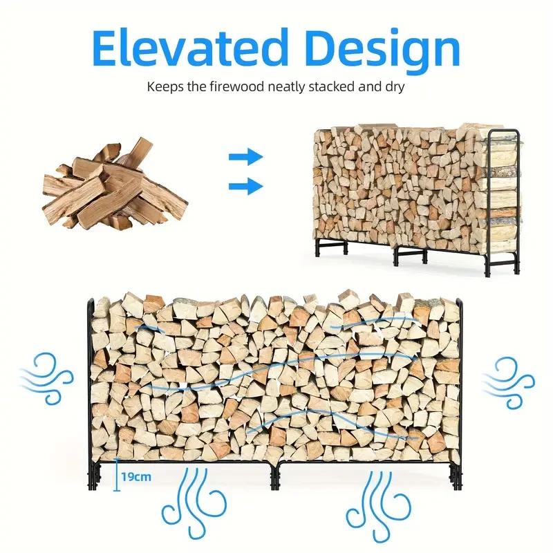 Heavy-Duty Metal Firewood Rack  Wrought Iron Log Holder for Fireplace