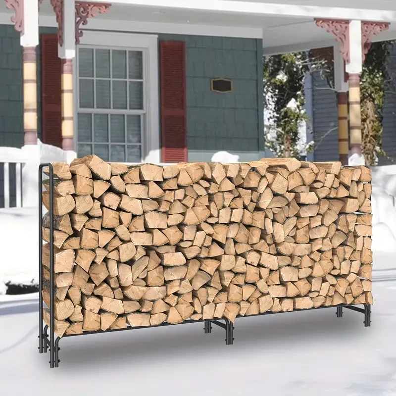 Heavy-Duty Metal Firewood Rack  Wrought Iron Log Holder for Fireplace