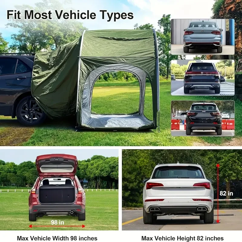 Quick Set-Up SUV Tent for Tailgating, Campervan Rear Shelter, Vehicle Hatch camping Tent Fits Most Models, Sunshade & Rain Protection, 2-3 Person Capacity