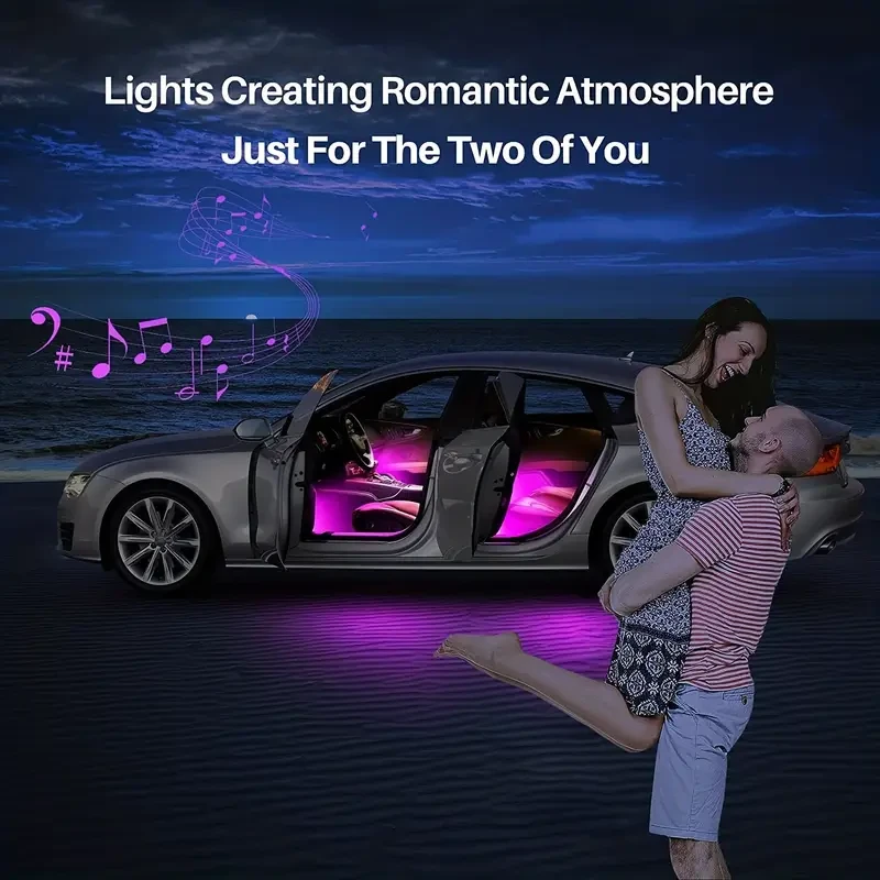 4PCS 48-LED Music Car Strip Light Kit  Sound Active & Wireless Remote