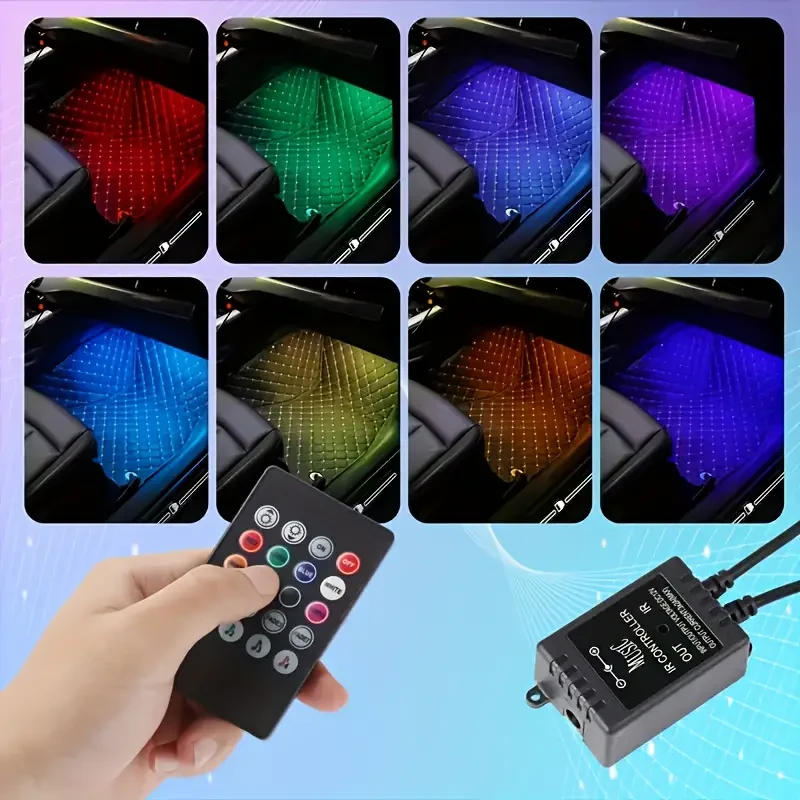 4PCS 48-LED Music Car Strip Light Kit  Sound Active & Wireless Remote