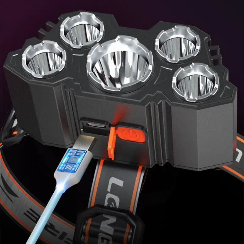 Super Bright 5 LED Rechargeable Headlamp  Powerful Head Torch for Outdoor Use