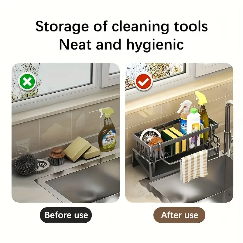 Stainless Steel Kitchen Sink Organizer with Dishcloth Holder