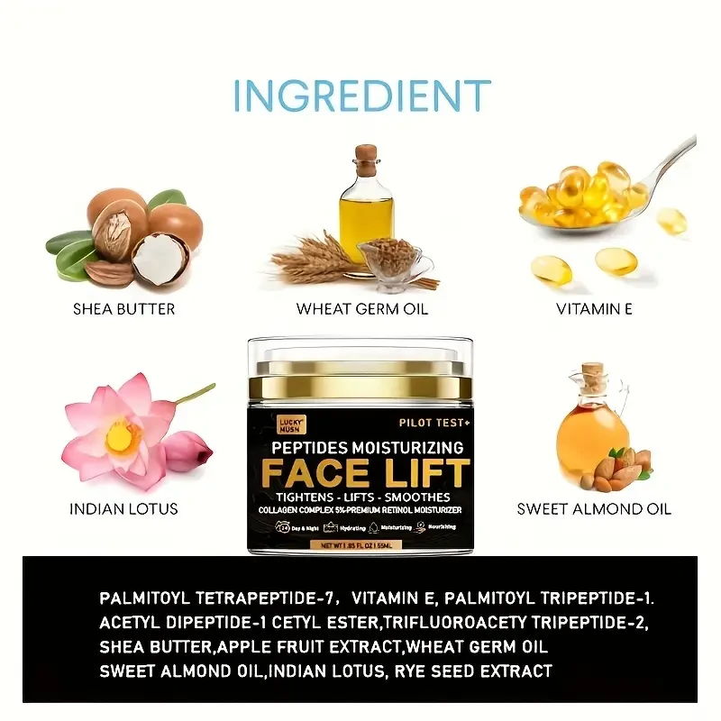 1.85oz Peptides Face Lift Cream - Deeply Moisturizing, Firming, and Lifting Skin with Hyaluronic Acid, Vitamin E, Collagen, and Acetyl Hexapeptide-8 for a Radiant and Youthful Glow