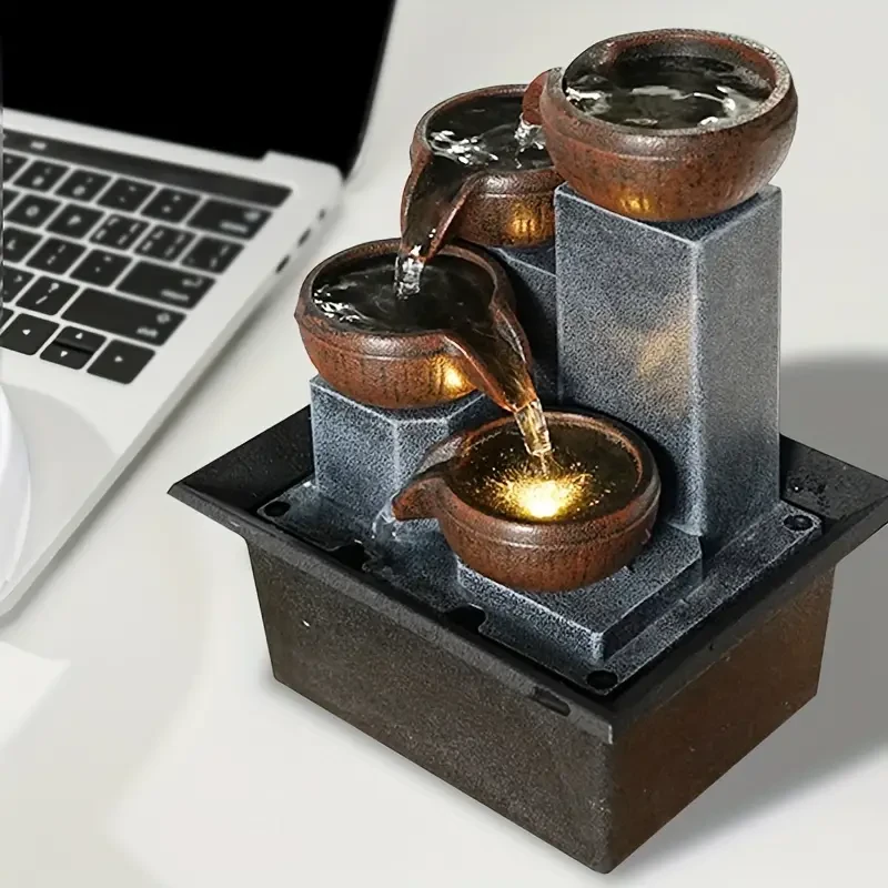 Elegant Tiered Indoor Water Fountain - Resin Construction, Creative Decorative Ornament, Soothing Sound